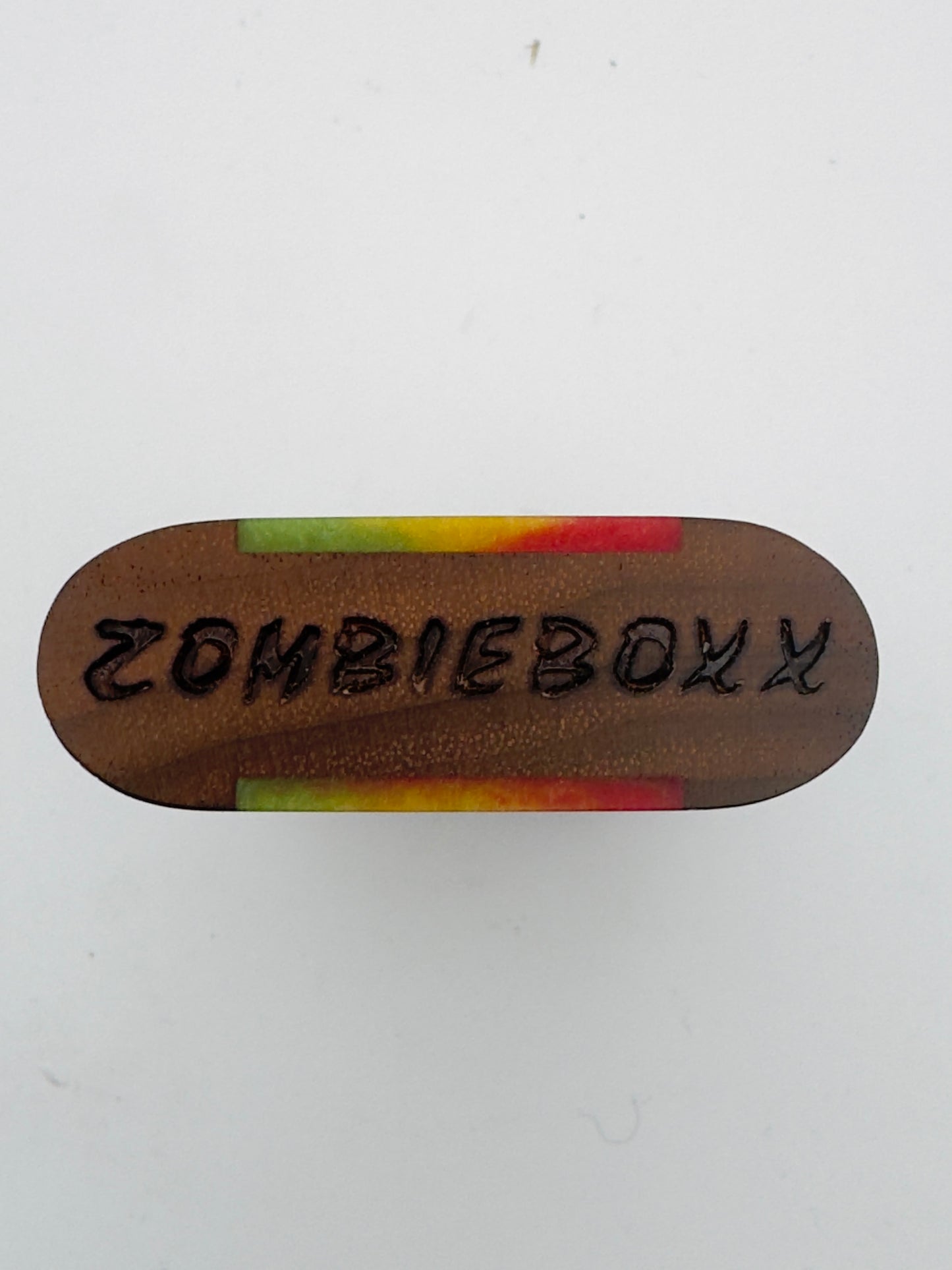 Zombieboxx Dugouts - Chillum Box - With 3" Glass Chillum & Stainless-Steel Poker - Premium Black Walnut - Red/Black Resin Epoxy